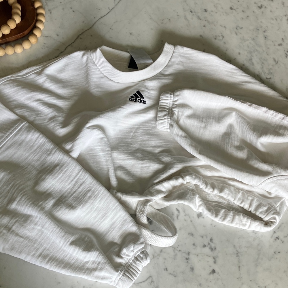 adidas White Crewneck Sweatshirt with Black Logo